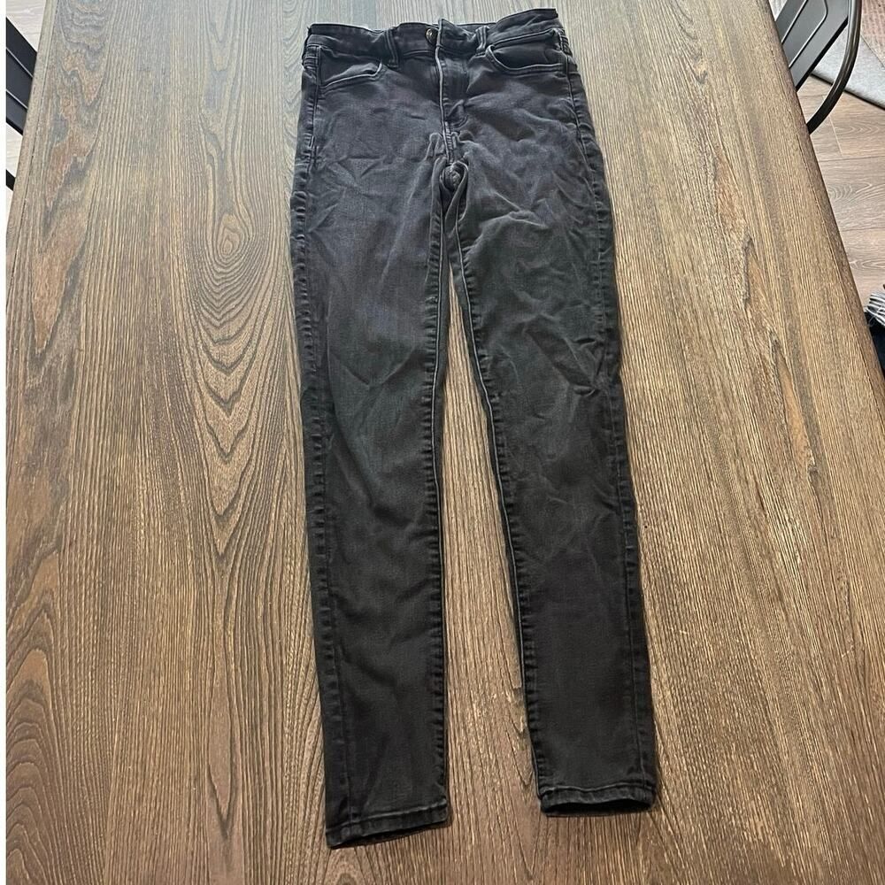 American Eagle Skinny Jeans High-Rise Denim Next Level Stretch Black Size 6 Long